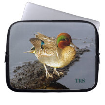 Grönt Vinge Teal Anka Laptop sleeve med Initialer
