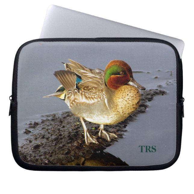 Grönt Vinge Teal Anka Laptop sleeve med Initialer (Framsidan)