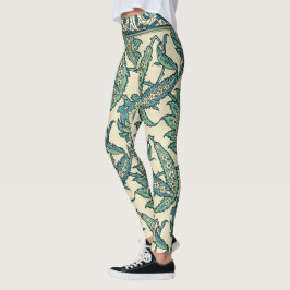 Grönt Vintage Arabiska Botaniska Mönster Leggings