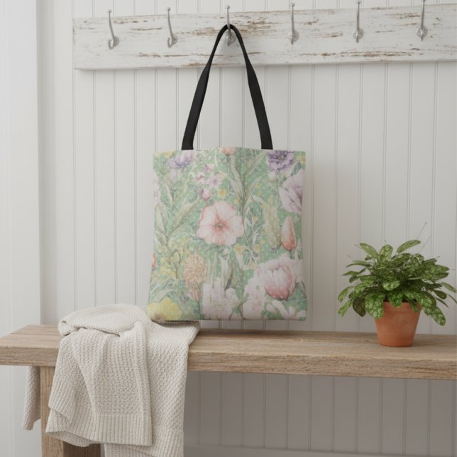 Grönt Vintage Blommönster med Polka dots Tygkasse (Skapare uppladdad)