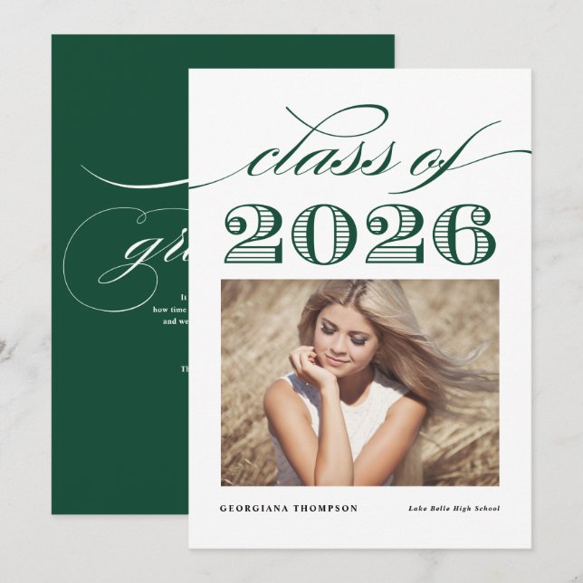 Grönt Vintage Class of 2025 Photo Studenten Meddelande (Fram/baksida)