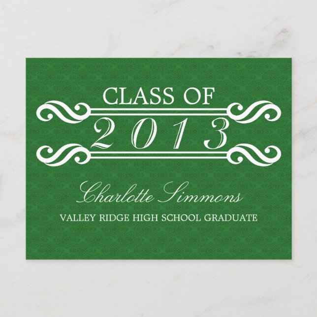 Grönt Vintage Damask 2013 Grad Party vykort (Framsida)