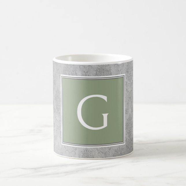 Grönt Vintage Damask Monogram Mugg (Center)
