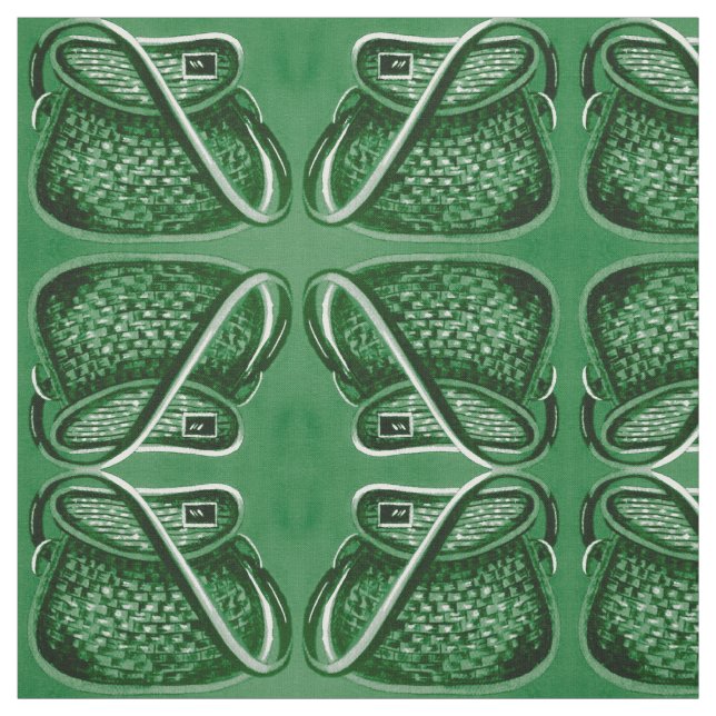 Grönt Vintage Fishing Basket Fabric Tyg (Provkarta)