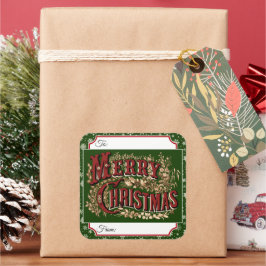 Grönt Vintage God jul Gift-etikettsmärken Fyrkantigt Klistermärke