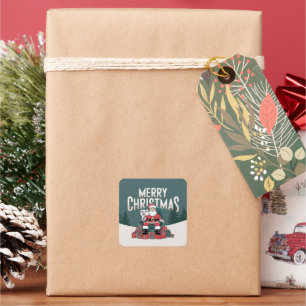 Grönt vintage God jul Jultomten ho ho ho Fyrkantigt Klistermärke