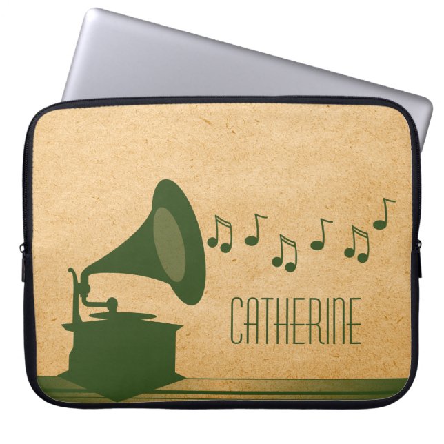 Grönt Vintage Gramophone Laptop sleeve (Framsidan)