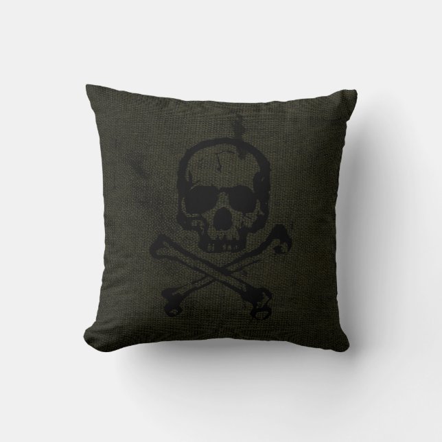 Grönt Vintage Grunge Skull Crossbone Halloween Kudde (Framsida)