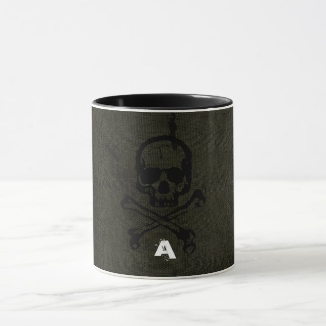 Grönt Vintage Grunge Skull Crossbone Halloween Mugg (Center)