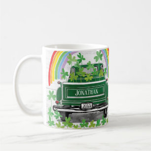 Grönt Vintage Lastbil Shamrock Rainbow Namn Kaffemugg