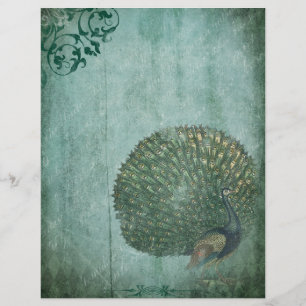 Grönt Vintage Peacock Scrapbook Papper