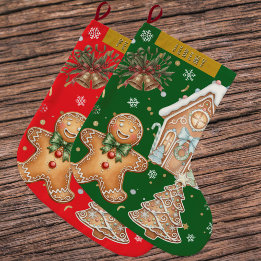 Grönt Vintage Pepparkaksgubbe, Träd, jul Stor Julstrumpa