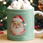 Grönt Vintage Retro Jultomten jul Kaffemugg<br><div class="desc">Fira julhelgen med personligens Grönt Vintage Retro Jultomten julkaffe Mugg. Med en charmerande, klassisk illustration av Jultomten på en lysande, festlig bakgrund ger mugg dig ett fräckt munkavle på dina favoritdrycker i hetten. Anpassa den med ditt namn eller en älskad persons för en speciell beröring i extra, skapar den perfekten...</div>