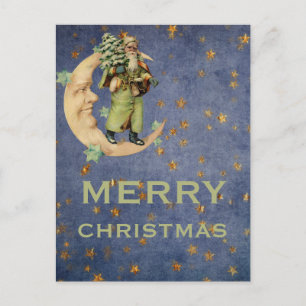 Grönt Vintage Santa Crescent Måne Starry Night Helg Vykort