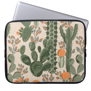 Grönt vintage succulus cactus och orange blommor  laptop fodral
