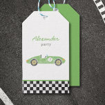 Grönt Vintage tävling bil Presentetikett<br><div class="desc">tävling bil med grönt vattenfärg</div>