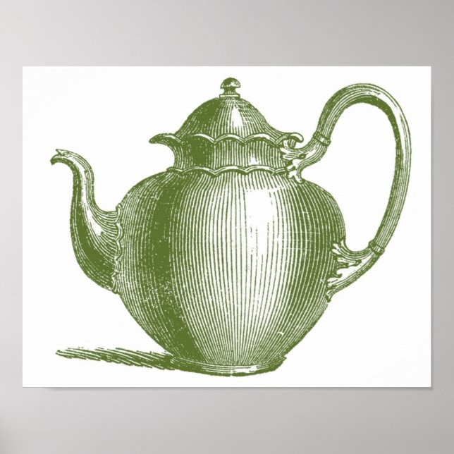 Grönt Vintage Tekanna Tea Pot Kitchen Art Poster (Framsidan)
