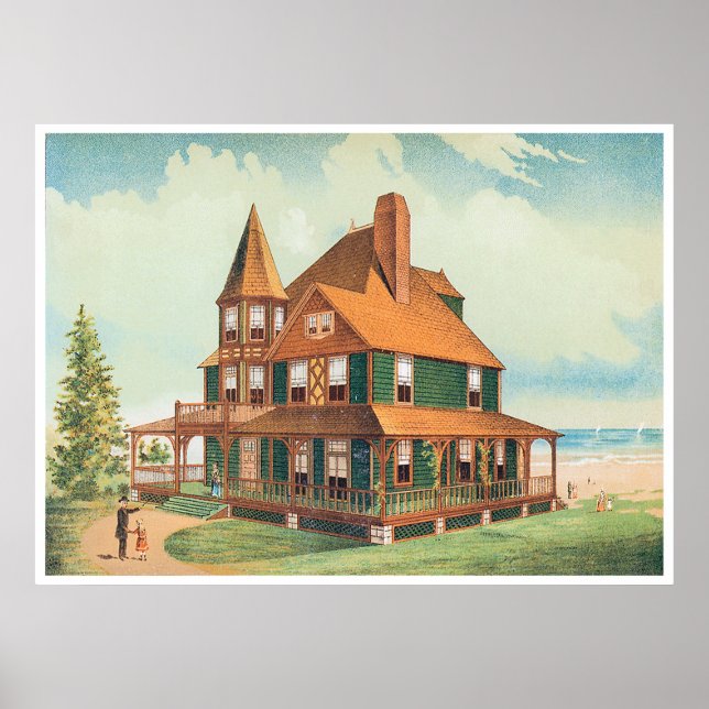 Grönt Vintage Victorian Stil Manor Poster (Framsidan)