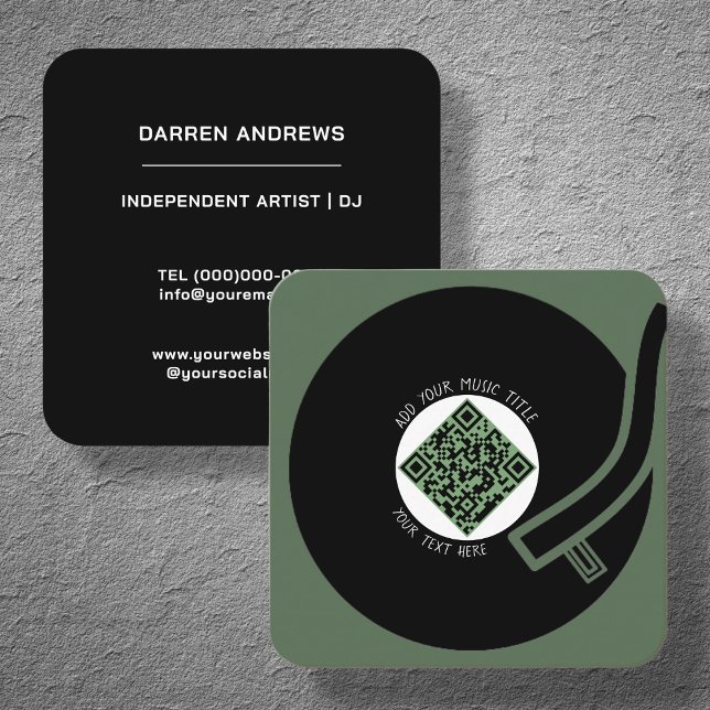 Grönt Vinyl LP | QR-kod för musik Fyrkantigt Visitkort (Skapare uppladdad)