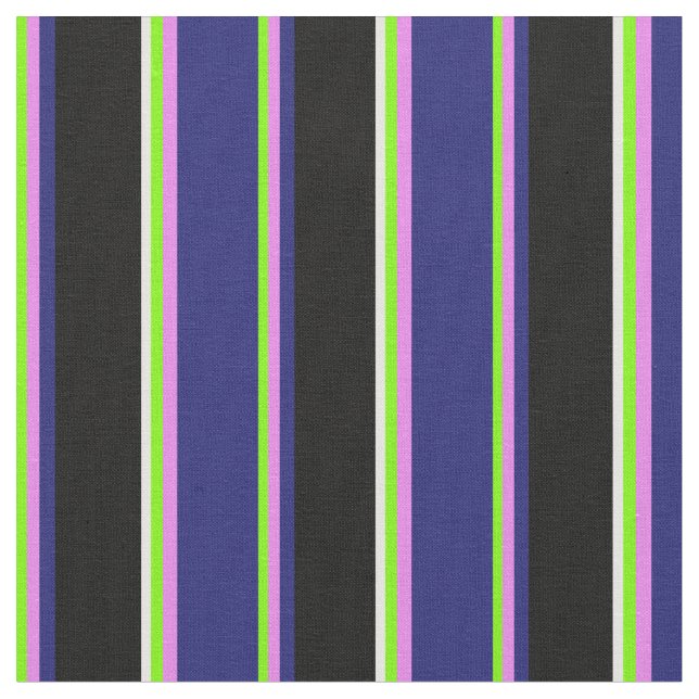 Grönt, Violet, Midnight Blue, Black & White Linjer Tyg (Närbild)