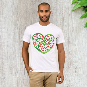 Grönt virvlande hjärta fyllt med röda hjärtan t shirt