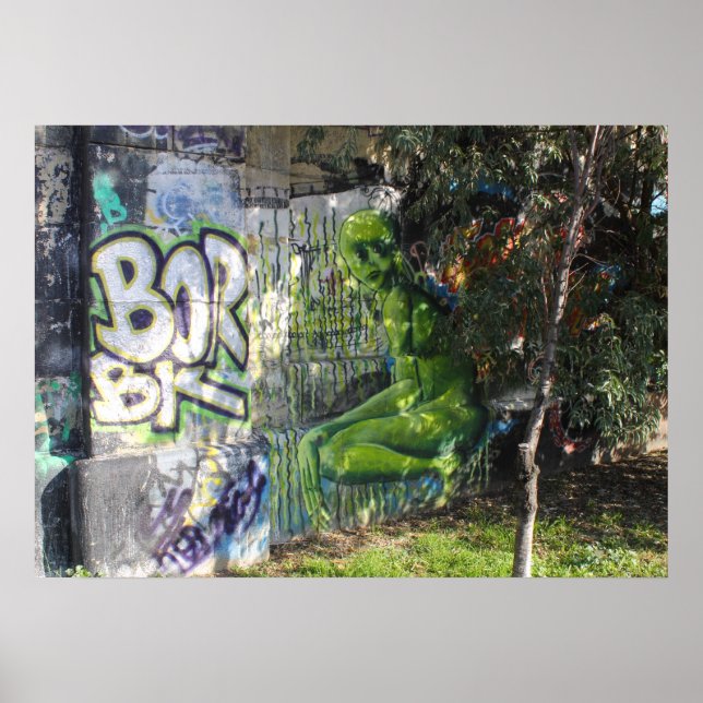 Grönt Visitor från Rymden Graffiti Poster (Framsidan)