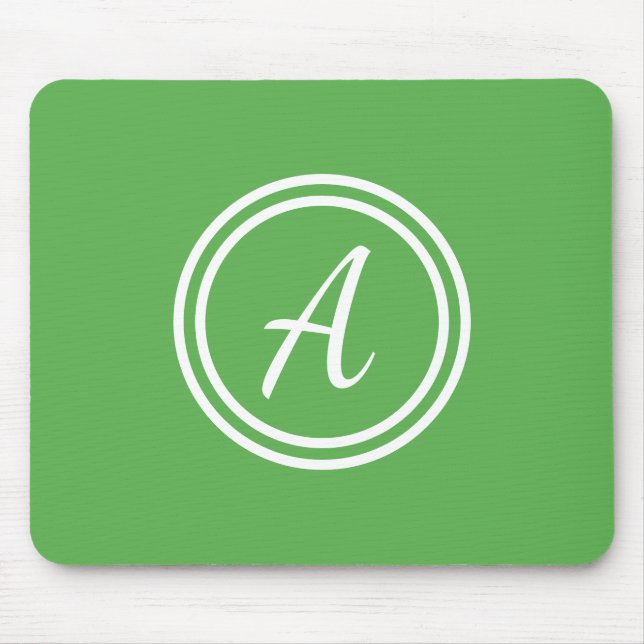 Grönt & vit Anpassningsbar Monogram Mousepad Musmatta (Framsidan)