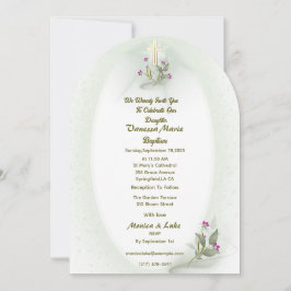 Grönt&vit blommigt Baptism-inbjudan Inbjudningar