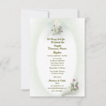 Grönt&Vit blommigt Baptism-inbjudan - platta kort