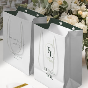 Grönt & vit Blommigt Monogram Bröllop Tack