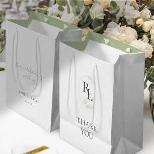 Grönt & vit Blommigt Monogram Bröllop Tack