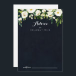 Grönt Vit Blommigt Royal Blue Calligraphy Bröllop Rådkort<br><div class="desc">Detta royal för vit blommigt i grönt är ett blått calligraphy bröllop-kort som är perfekt för ett rustiskt bröllop. Konstruktionen har vattenfärgade vita peonier med grönt i mörk blått bakgrund. De här korten är perfekter för bröllop, möhippa, babydusch, studentfest och mycket mer. Anpassa korten med namn från bruden och brudgummen,...</div>