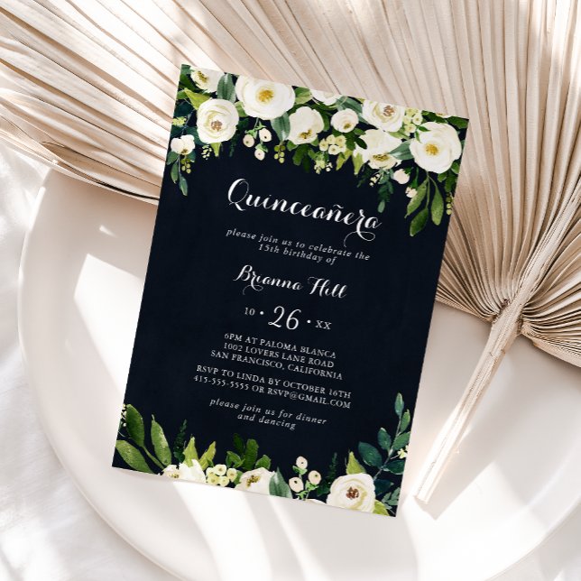 Grönt Vit Blommigt Royal Blue Quinceañera Inbjudningar (Skapare uppladdad)