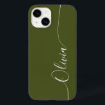 Grönt Vit Elegant Kalligrafi-skript Namn<br><div class="desc">Grönt White Elegant Calligraphy Script Anpassningsbar Personlig Namn iPhone 14 Smart Phone Case har en modern och enkel design för trendig och snyggt med personligen namn i elegant i grönt för manuell calligraphy-skripttypografi på  bakgrund. Designad av ©Evco Studio www.zazzle.com/store/evcostudio</div>