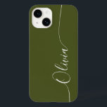 Grönt Vit Elegant Kalligrafi-skript Namn<br><div class="desc">Grönt White Elegant Calligraphy Script Anpassningsbar Personlig Namn iPhone 14 Smart Phone Case har en modern och enkel design för trendig och snyggt med personligen namn i elegant i grönt för manuell calligraphy-skripttypografi på  bakgrund. Designad av ©Evco Studio www.zazzle.com/store/evcostudio</div>
