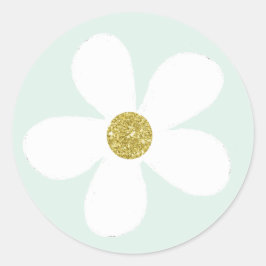 Grönt Vit enkel Daisy Guld Runt Klistermärke