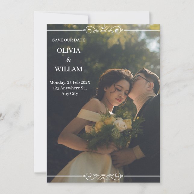 Grönt Vit enkel inbjudan till bröllop (Framsida)