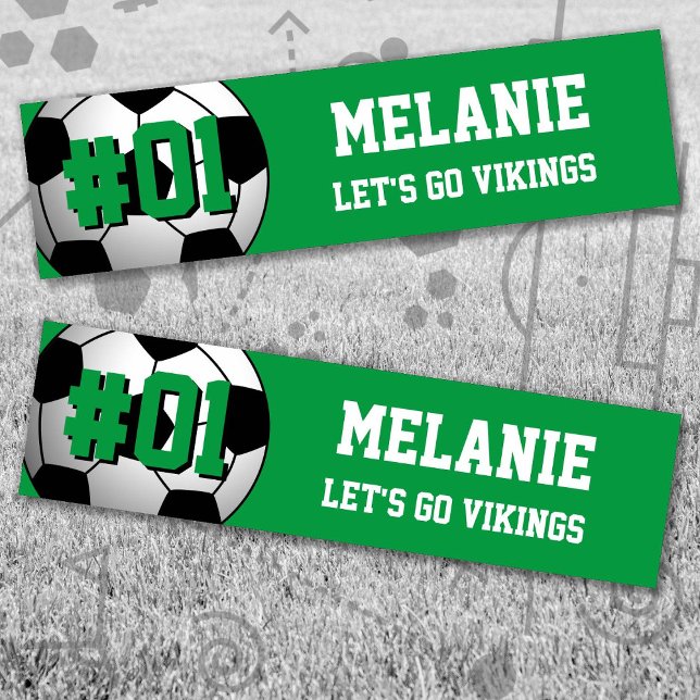 Grönt Vit fotbollsgrupp Bildekal (Green and White Soccer Let's Go Team Bumper Sticker. Celebrate your high school or college athlete.)