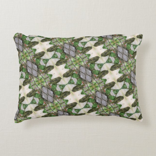 Grönt/vit fyllning med en bakbords-fågelbild prydnadskudde (Framsidan)