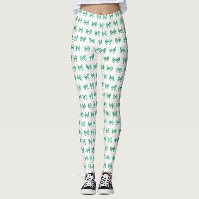 Grönt-vit gingham-buske mönster leggings (Framsida)