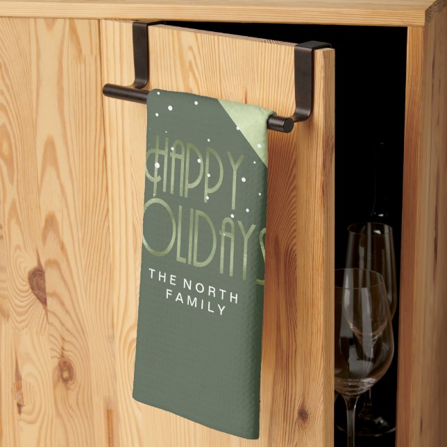 Grönt/Vit ID862 vid jul i Mönster Kökshandduk (Thirds Fold)