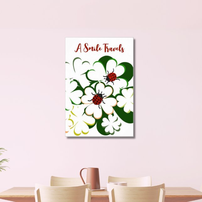Grönt & vit Klöver Nyckelpiga A Smile Travels Poster (A Smile Travels, Clover and Ladybugs)