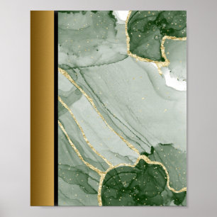 Grönt Vit marmorsten Stone/Black Guld Gräns Art Poster