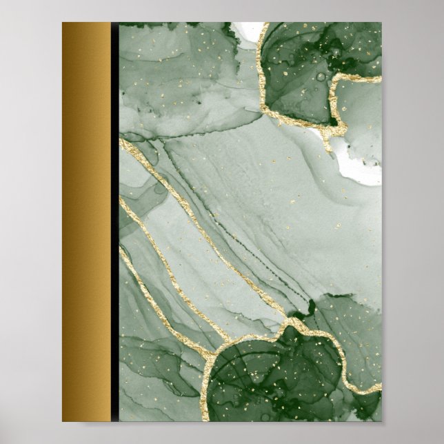 Grönt Vit marmorsten Stone/Black Guld Gräns Art Poster (Framsidan)