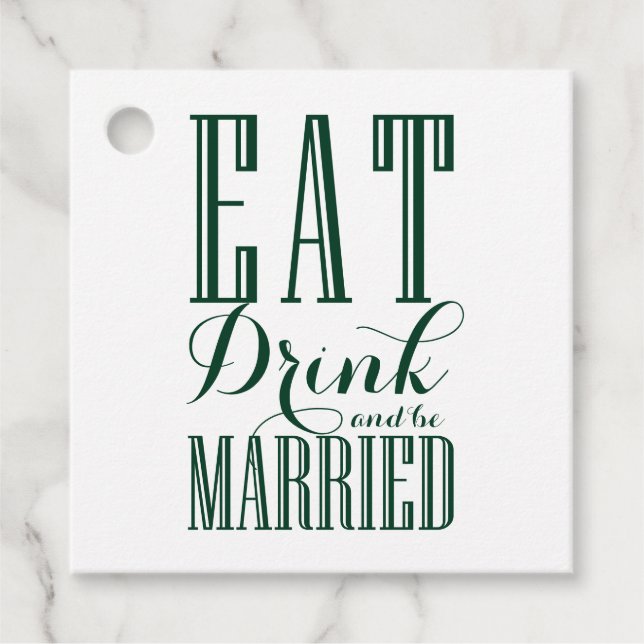 Grönt & vit mat Drick och var gift Bröllop Gåvor Etiketter (Framsida)