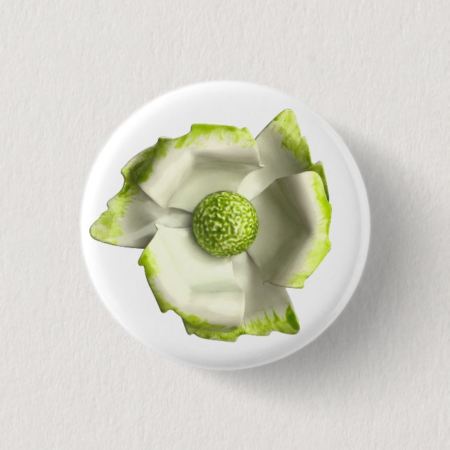 Grönt Vit MOD Flower Blommigt Vår bröllop Knapp (Framsida)