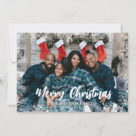 Grönt Vit Modern Elegant-familjens fotomul Julkort