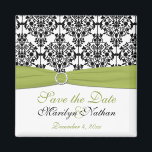 Grönt-, vit- och Black Damask Wedding Magnet<br><div class="desc">Spara datum magneter överensstämmer med inbjudningarna och andra punkter som visas nedan. Du kan också anpassa det till att säga "Tack" och använda det som en bröllopsförmån för dina gäster. Om det finns några andra matchande objekt som du behöver,  skicka e-post till mig med din begäran.</div>