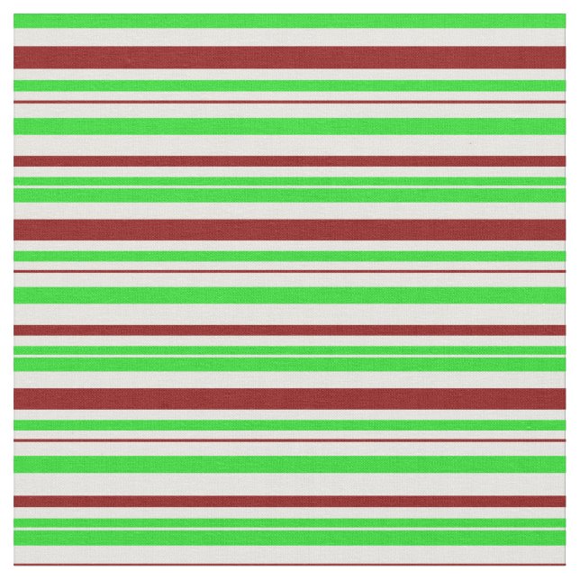 Grönt, Vit, Röd Färgad, Linjer - jultemat Tyg (Närbild)