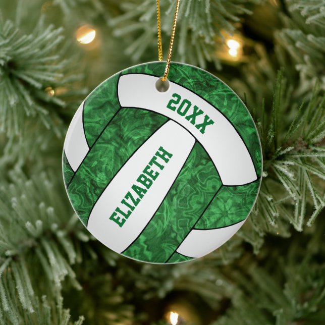 grönt, vit, rolig, volleyball festive julgransprydnad keramik (Träd)
